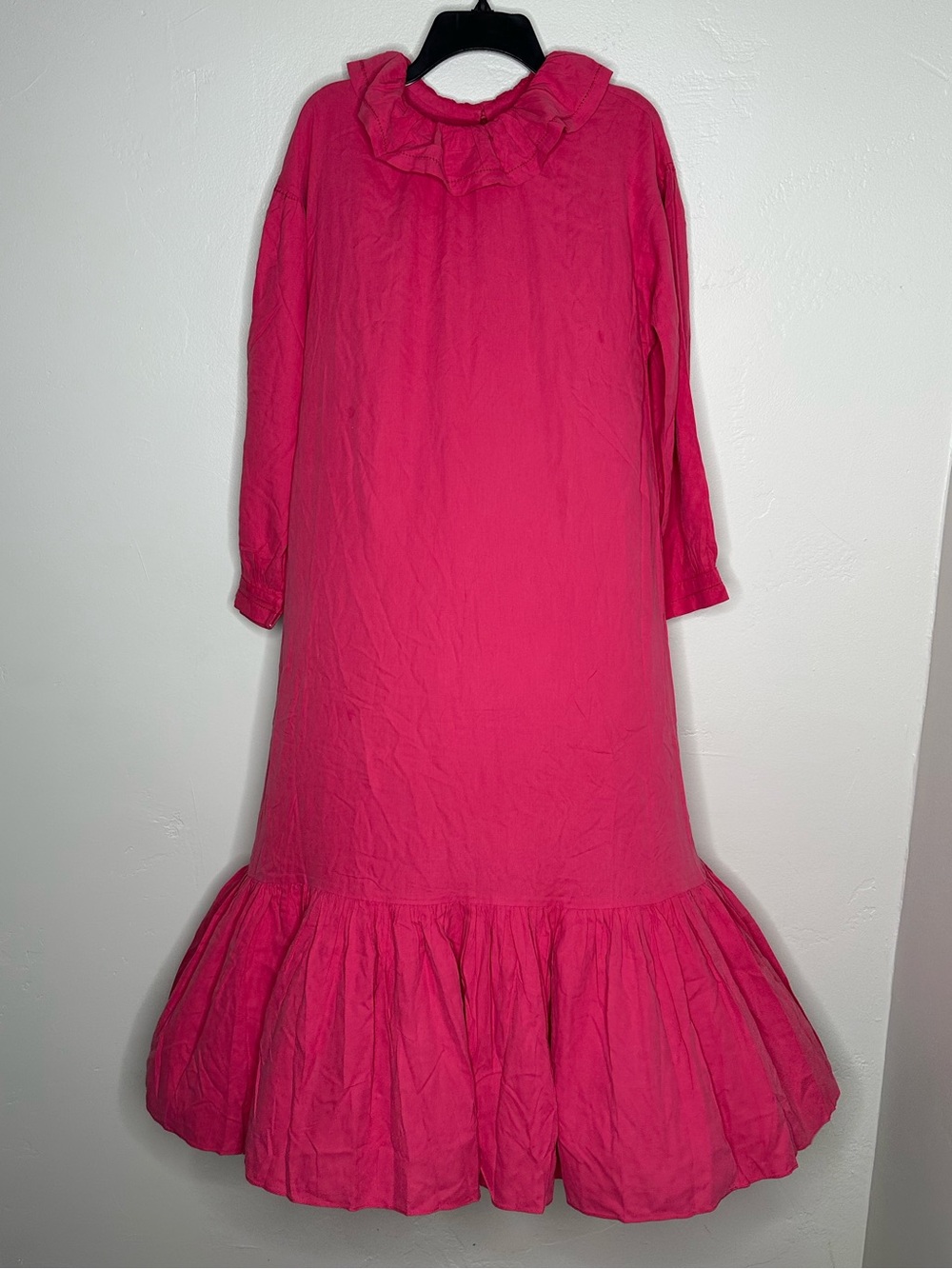 Dôen Bright Pink Ruffle Collar Smock Dress